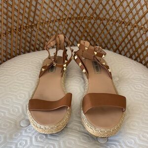 Steve Madden Brown Espadrille Sandals with Studded Ankle Straps